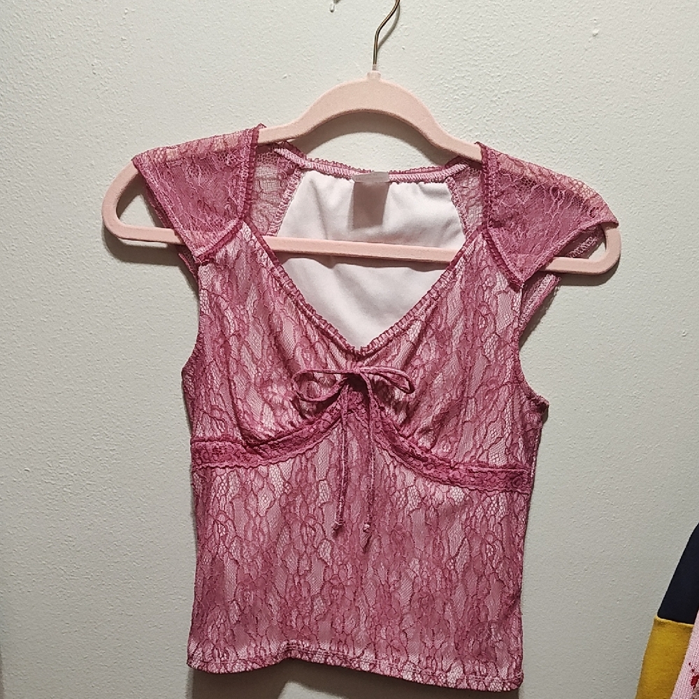 Pink Lace Sleeveless Top